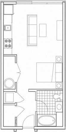 Floor plan for studio, 1 bath, 520 sqft